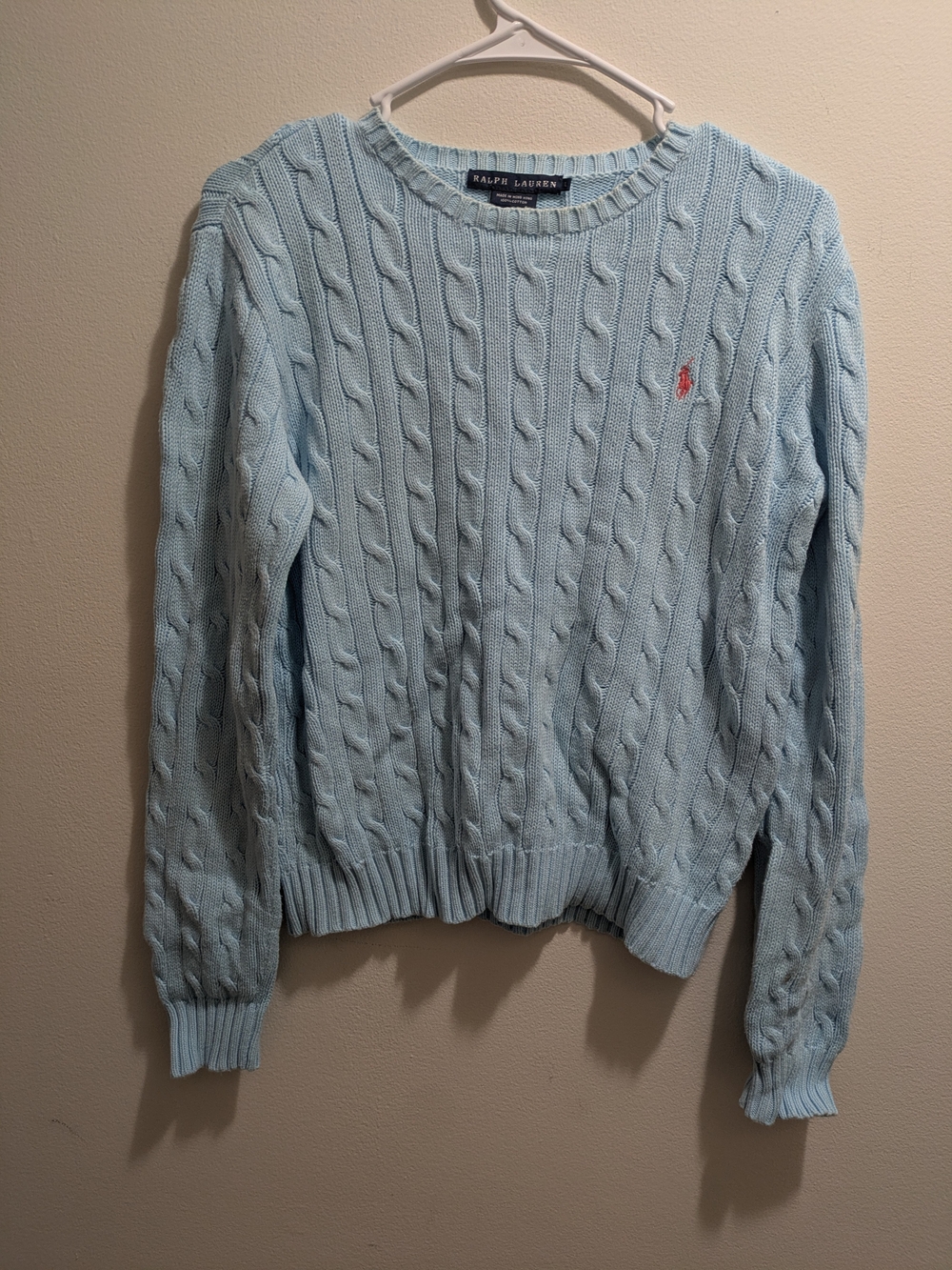 Ralph Lauren Light Blue Cable-Knit Crewneck Sweater